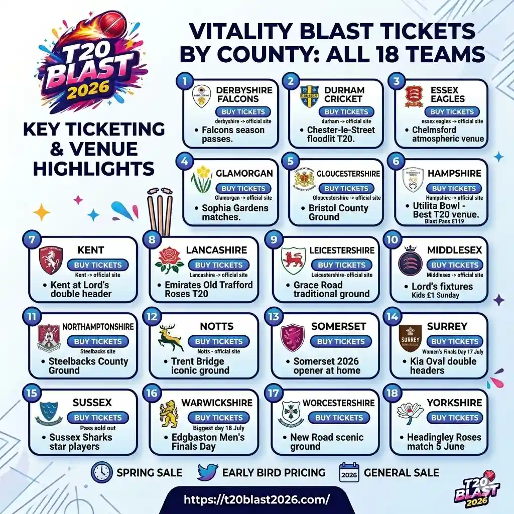 Vitality Blast Tickets by County- All 18 Teams